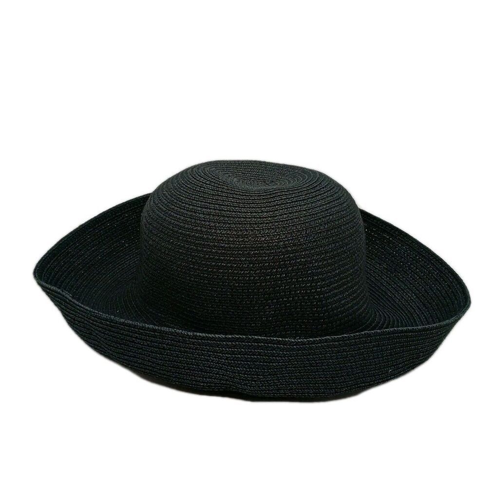 Vintage Betmar New York Women's Black Sun Straw Hat Paper Polyester Beach Cruise